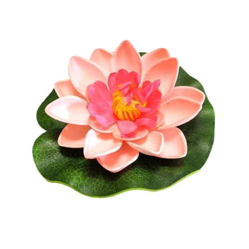 HKYBCF Künstliche Lotusblume, Gefälschte Blume, schwimmende Schaumlotusblume mit Seerosenblatt, schwimmende Teichdekoration, Gartendekoration(1PC Light Pink) von HKYBCF