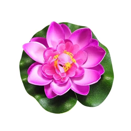 HKYBCF Künstliche Lotusblume, Gefälschte Blume, schwimmende Schaumlotusblume mit Seerosenblatt, schwimmende Teichdekoration, Gartendekoration(1PC Purple) von HKYBCF