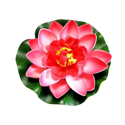 HKYBCF Künstliche Lotusblume, Gefälschte Blume, schwimmende Schaumlotusblume mit Seerosenblatt, schwimmende Teichdekoration, Gartendekoration(1PC Red) von HKYBCF