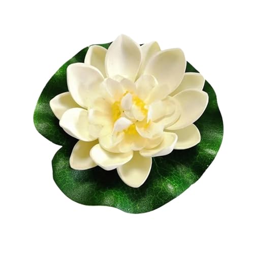 HKYBCF Künstliche Lotusblume, Gefälschte Blume, schwimmende Schaumlotusblume mit Seerosenblatt, schwimmende Teichdekoration, Gartendekoration(1PC White) von HKYBCF