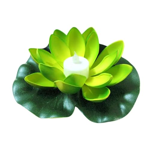 HKYBCF Lichtsimulation Lotus Gartendekoration Schwimmende Lotusblume Blumenlampe Schwimmendes Lotuslicht Seerose Gefälschte Pflanze(Green) von HKYBCF