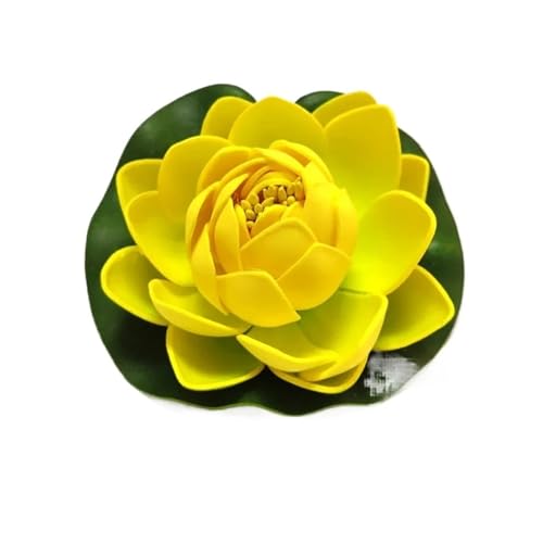 HKYBCF Schwimmende künstliche Lotusblumen, Kunstpflanzen, DIY-Seerose, Mariage, Lotus, Kunstblätter, Pflanzen, schwimmende Fischpool-Dekorationen(Yellow) von HKYBCF