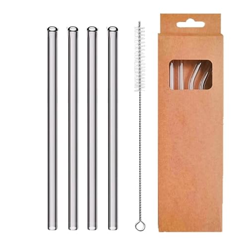 HKYBCF Strohhalme aus Glas 4 Stücke Mehrweg Glasstrohhalme 8mm Gerade Gebogene Glastrinkhalme Cocktailstrohhalme for Getränke Milch Kaffee(Grey Straight) von HKYBCF