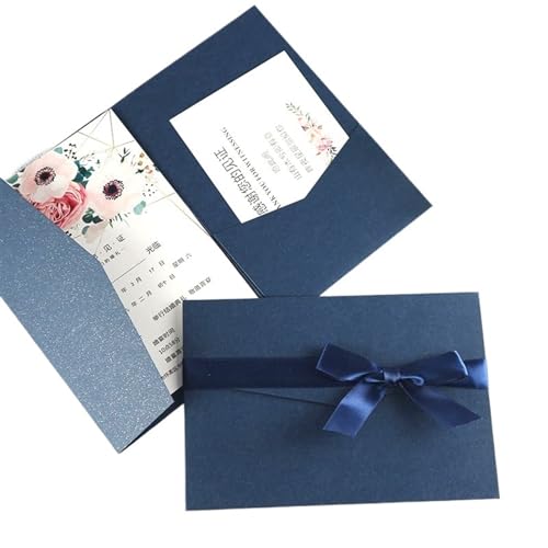 Hochzeitseinladungen Karte 50 Sets dreifach gefaltete Hochzeitseinladungskarten mit Taschen, individueller Druck, Verlobung, XV. Geburtstag, Taufeinladungen ( Color : Deep blue , Size : Whole Set Cust von HKYBCF