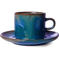 HKliving - Chef Ceramics Tasse mit Untertasse, 220 ml, rustic blue von HKliving