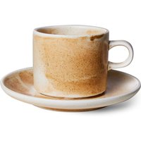 HKliving - Chef Ceramics Tasse mit Untertasse, 220 ml, rustic cream / brown von HKliving