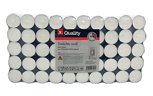 Teelichter weiß ohne Duft Großpackung | 4 Std. | 6 Std. | 8 Std. auch Maxi(4 Std. Teelichter + 1HL Kauf Notizblock, 200 Stück) von HLKauf