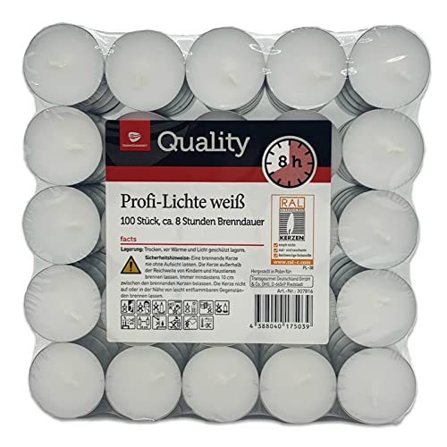 Teelichter weiß ohne Duft Großpackung | 4 Std. | 6 Std. | 8 Std. auch Maxi(8 Std. Teelichter + 1 HL Kauf Notizblock, 100 Stück) von HLKauf