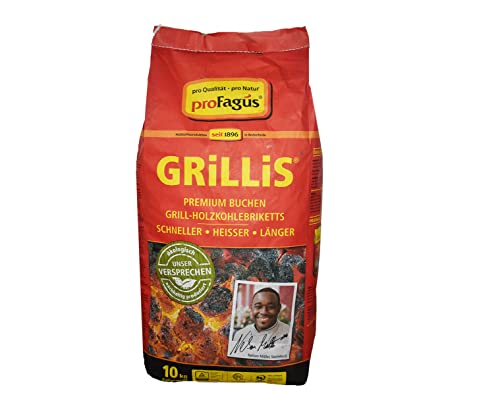 Profagus Favorit Holzkohle Grillbriketts Grillis Sommerhit Premium Qualität | 6kg 9kg 10kg 15kg 20kg | Grillen + GRATIS HL Kauf Notizblock (10kg Holzkohlebriketts 1 Block), Schwarz von HLKauf