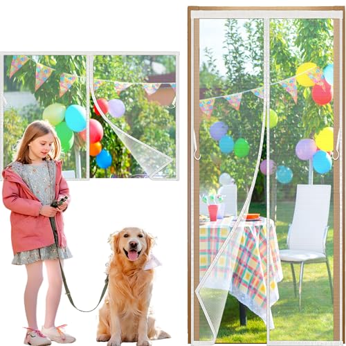 Fliegengitter Magnet Tur, 95x230cm Balkontür Insektenschutz Fliegenvorhang Magnetisch Türe, Insektenschutz Vorhang tür Terrassentür, Insektengitter Lamellenvorhang Magnetvorhang Weiß von HL-YFC