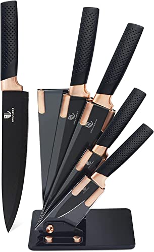 HL zhujiabao Schwarzes Küchenmesserblock-Set mit Acrylständer 6PCS Professionelles Edelstahl-Kochmesser-Set mit Antihaftbeschichtung und ultrascharfem Messerblock-Set als Geschenk für Mann und Frau von HL zhujiabao