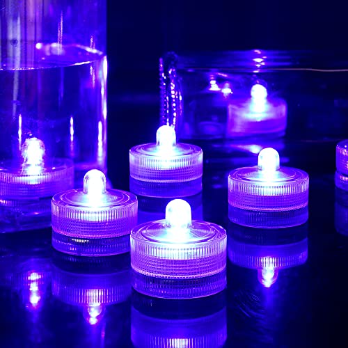 HL Unterwasser-LED-Licht, lila wasserdichte flammenlose Teelichter, Pool-Lichter für zu Hause Vase Festival-Hochzeitsparty-Dekoration 24pcs von HL