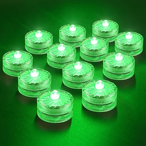 HL Flammenlose LED Kerzen Teelichter, Mini Unterwasser Licht, 100 Stunden LED Teichbeleuchtung Dekolichter für Teich, Pool, Aquarium, Vase, Badewanne, Spa, Party, Festival（12 Stück, Grün） von HL