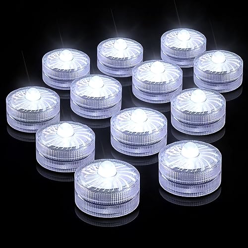 HL Flammenlose LED Kerzen Teelichter, Mini Unterwasser Licht, 100 Stunden LED Teichbeleuchtung Dekolichter für Teich, Pool, Aquarium, Vase, Badewanne, Spa, Party, Festival（12 Stück, Weiss） von HL