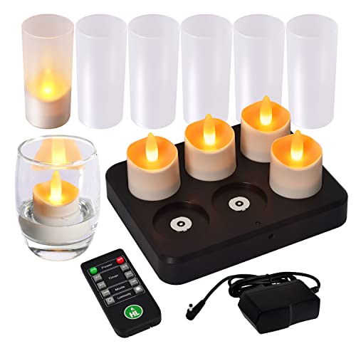 HL Rechargeable Tea Lights Candle,Flameless Candles, Flickering Working 100 Hours Waterproof Tealights with Remote & Timer for Home Party Restaurant Decoration, Amber, 6 Pack von HL