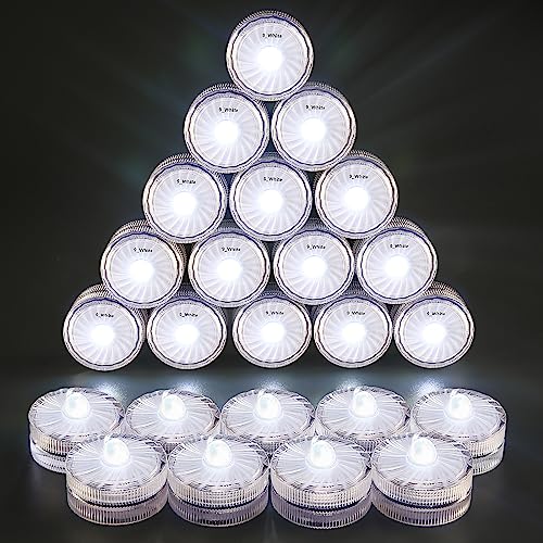 HL Unterwasser-LED-Licht, weiße wasserdichte flammenlose Teelichter, Pool-Lichter für zu Hause Vase Festival-Hochzeitsparty-Dekoration 24pcs von HL