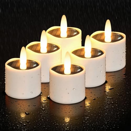 HL solar teelichter für außen,solarkerzen außen wasserdicht，solar kerzen outdoor Dusk To Dawn solarlichter Wiederaufladbar LED Flackernd für Garten Party Tisch Deko（Warmweiß 6 Stück 5 * 6cm） von HL