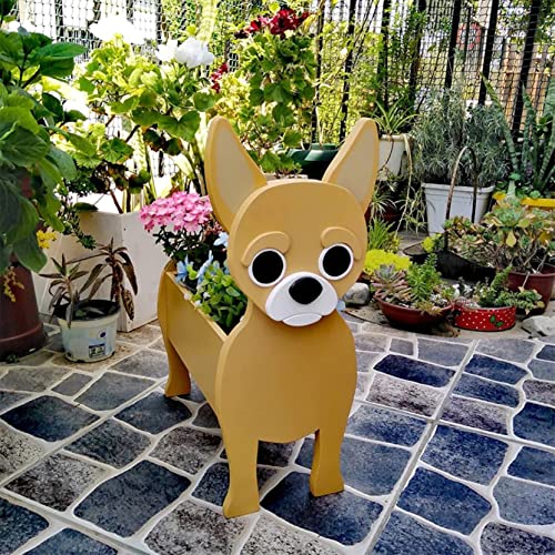 HLASMSPE Chihuahua Pflanzgefäß, Blumentopf für Gartendekoration, kleine Welpen Geschenke für Frauen, Hundeform Pflanzgefäß Halter Hund Aufbewahrungsbox 34 x 24 cm von HLASMSPE