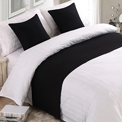 HLASMSPE Einfarbige Bettläufer, Leinen-Bettläufer, Schals, Heimdekoration, Hotel-Bettwäsche, Betttuch, Schlafzimmer, Tagesdecke, Schutz, schwarz, 50 x 240 cm für 1,8 m Bett von HLASMSPE