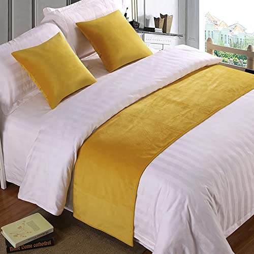 HLASMSPE Samt-Bettschals, Bettläufer für Bett, weiche Bettdecke, Überwurf, Bettdecke, Schutz, Dekoration für Schlafzimmer, Hotel, Gelb, 50 x 260 cm für 2 m Bett von HLASMSPE