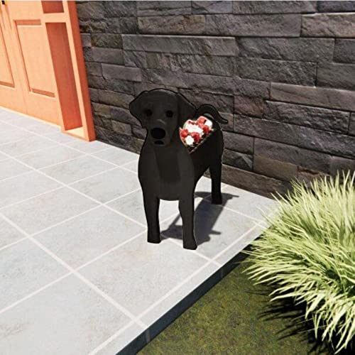 HLASMSPE Schwarzer Labrador-Übertopf, Blumentopf für Gartendekoration, kleine Welpe, Geschenke für Frauen, Hundeform, Pflanzgefäßhalter, Hundeaufbewahrungsbox, 34 x 24 cm von HLASMSPE