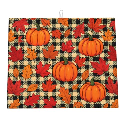 Abtropfmatte für Küchentheke, Herbst, Kürbis, Ahornblatt, Vintage, kariert, Thanksgiving, Mikrofaser-Abtropfmatten, Küchenarbeitsplattenschutz, saugfähiges Abtropfgestell, 40,6 x 45,7 cm Abtropfmatte für Küchentheke, Herbst, Kürbis, Ahornblatt, Vintage, kariert, Thanksgiving, Mikrofaser-Abtropfmatten, Küchenarbeitsplattenschutz, saugfähiges Abtropfgestell, 40,6 x 45,7 cm von HLBSDM