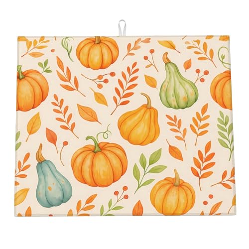 Abtropfmatte für Küchentheke, Herbstmotiv, rustikal, bunte Kürbisblätter, Beeren, Thanksgiving, Mikrofaser-Abtropfmatten, Küchenarbeitsplattenschutz, saugfähiges Abtropfgestell, 40,6 x 45,7 cm Abtropfmatte für Küchentheke, Herbstmotiv, rustikal, bunte Kürbisblätter, Beeren, Thanksgiving, Mikrofaser-Abtropfmatten, Küchenarbeitsplattenschutz, saugfähiges Abtropfgestell, 40,6 x 45,7 cm von HLBSDM