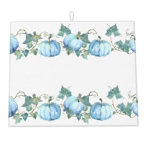 Abtropfmatte für die Küchentheke, Herbst, Aquarell, blaue Kürbisse, Thanksgiving, Mikrofaser-Abtropfmatten, Küchenarbeitsplattenschutz, saugfähiges Abtropfgestell für Kaffeebar, 40,6 x 45,7 cm Abtropfmatte für die Küchentheke, Herbst, Aquarell, blaue Kürbisse, Thanksgiving, Mikrofaser-Abtropfmatten, Küchenarbeitsplattenschutz, saugfähiges Abtropfgestell für Kaffeebar, 40,6 x 45,7 cm von HLBSDM