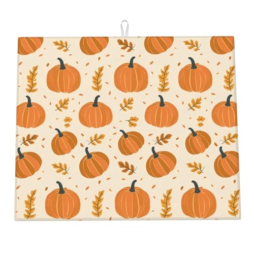 Abtropfmatte für die Küchentheke, Herbst, Kürbis- und Blattmuster, Thanksgiving, Mikrofaser-Abtropfmatten, Küchenarbeitsplattenschutz, saugfähiges Abtropfgestell für die Kaffeebar, 40,6 x 45,7 cm Abtropfmatte für die Küchentheke, Herbst, Kürbis- und Blattmuster, Thanksgiving, Mikrofaser-Abtropfmatten, Küchenarbeitsplattenschutz, saugfähiges Abtropfgestell für die Kaffeebar, 40,6 x 45,7 cm von HLBSDM