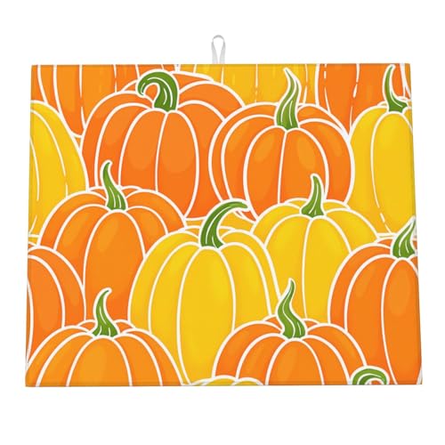 Abtropfmatte für die Küchentheke, Herbstmotiv, orange-gelb, Kürbis, Thanksgiving, Mikrofaser-Abtropfmatten, Küchenarbeitsplattenschutz, saugfähiges Abtropfgestell für Kaffeebar, 40,6 x 45,7 cm Abtropfmatte für die Küchentheke, Herbstmotiv, orange-gelb, Kürbis, Thanksgiving, Mikrofaser-Abtropfmatten, Küchenarbeitsplattenschutz, saugfähiges Abtropfgestell für Kaffeebar, 40,6 x 45,7 cm von HLBSDM