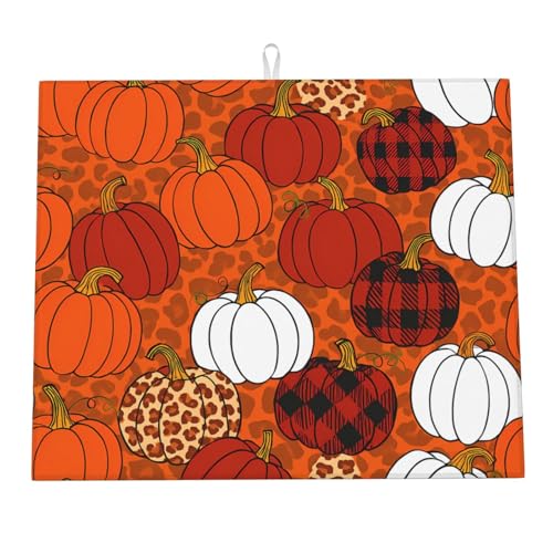Abtropfmatte für die Küchentheke, Herbstmotiv, orange-weiß kariert, Leopardenmuster, Kürbis, Thanksgiving, Mikrofaser-Abtropfmatten, Küchenarbeitsplattenschutz, saugfähiges Abtropfgestell, 40,6 x 4 Abtropfmatte für die Küchentheke, Herbstmotiv, orange-weiß kariert, Leopardenmuster, Kürbis, Thanksgiving, Mikrofaser-Abtropfmatten, Küchenarbeitsplattenschutz, saugfähiges Abtropfgestell, 40,6 x 4 von HLBSDM