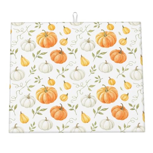 Abtropfmatte für die Küchentheke, Herbstmotiv, orange-weißes Kürbisblatt, Thanksgiving, Mikrofaser-Abtropfmatten, Küchenarbeitsplattenschutz, saugfähiges Abtropfgestell für Kaffeebar, 40,6 x 45,7 c Abtropfmatte für die Küchentheke, Herbstmotiv, orange-weißes Kürbisblatt, Thanksgiving, Mikrofaser-Abtropfmatten, Küchenarbeitsplattenschutz, saugfähiges Abtropfgestell für Kaffeebar, 40,6 x 45,7 c von HLBSDM