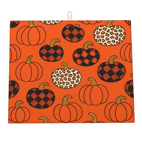 Abtropfmatte für die Küchentheke, Herbstmotiv, orangefarbenes Karomuster, Leopardenmuster, Kürbis, Thanksgiving, Mikrofaser-Abtropfmatten, Küchenarbeitsplattenschutz, saugfähiges Abtropfgestell, 40 Abtropfmatte für die Küchentheke, Herbstmotiv, orangefarbenes Karomuster, Leopardenmuster, Kürbis, Thanksgiving, Mikrofaser-Abtropfmatten, Küchenarbeitsplattenschutz, saugfähiges Abtropfgestell, 40 von HLBSDM