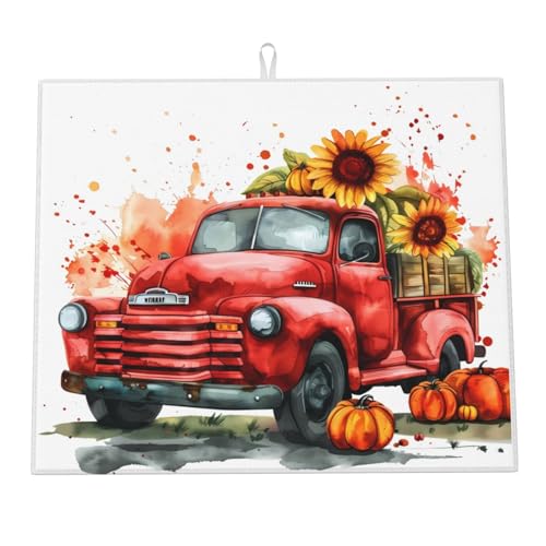 Abtropfmatte für die Küchentheke, Herbstmotiv, roter LKW, Sonnenblume, Kürbis, Aquarell, Thanksgiving, Mikrofaser-Abtropfmatten, Küchenarbeitsplattenschutz, saugfähiges Abtropfgestell, 40,6 x 45,7 Abtropfmatte für die Küchentheke, Herbstmotiv, roter LKW, Sonnenblume, Kürbis, Aquarell, Thanksgiving, Mikrofaser-Abtropfmatten, Küchenarbeitsplattenschutz, saugfähiges Abtropfgestell, 40,6 x 45,7 von HLBSDM