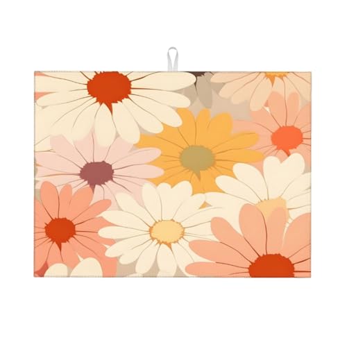 Abtropfmatte mit Blumen- und Gänseblümchenmuster, 18 x 24, saugfähige Abtropfunterlage für Küchentheke, Spüle, Mikrofaser-Abtropfunterlage für Küchenzubehör von HLBSDM