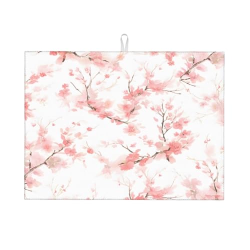 Abtropfmatte mit Blumen- und Kirschmotiv, 18 x 24, saugfähige Abtropfunterlage für Küchentheke, Spüle, Mikrofaser-Abtropfunterlage für Küchenzubehör von HLBSDM