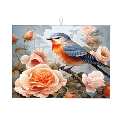 Abtropfmatte mit Blumen- und Rosenmotiv, Vogelmotiv, 18 x 24, saugfähige Abtropfunterlage für Küchentheke, Spüle, Mikrofaser-Abtropfunterlage für Küchenzubehör Abtropfmatte mit Blumen- und Rosenmotiv, Vogelmotiv, 18 x 24, saugfähige Abtropfunterlage für Küchentheke, Spüle, Mikrofaser-Abtropfunterlage für Küchenzubehör von HLBSDM
