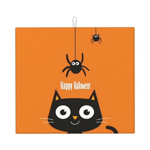 Abtropfmatte mit Halloween-Motiv, schwarze Katze und Spinne, 40,6 x 45,7 cm, saugfähige Abtropfunterlage für Küchentheke und Spüle, Mikrofaser-Abtropfunterlage für Küchenzubehör Abtropfmatte mit Halloween-Motiv, schwarze Katze und Spinne, 40,6 x 45,7 cm, saugfähige Abtropfunterlage für Küchentheke und Spüle, Mikrofaser-Abtropfunterlage für Küchenzubehör von HLBSDM