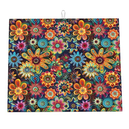 Abtropfmatte mit bunten psychedelischen Blumen für die Küchentheke, abstrakte florale Trockenmatten, Mikrofaser-Abtropfmatte, Schutzpolster, saugfähig, schnell trocknend, Küchen-Must-Have, 40,6 x 4 Abtropfmatte mit bunten psychedelischen Blumen für die Küchentheke, abstrakte florale Trockenmatten, Mikrofaser-Abtropfmatte, Schutzpolster, saugfähig, schnell trocknend, Küchen-Must-Have, 40,6 x 4 von HLBSDM