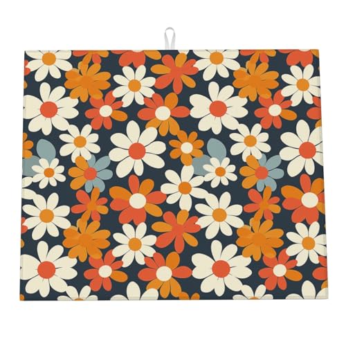 Abtropfmatte mit farbigen Gänseblümchen-Blumen für die Küchentheke, Retro-Blumen-Trockenmatten, Mikrofaser-Abtropfmatte, Schutzpolster, saugfähig, schnell trocknend, Küchen-Must-Have, 40,6 x 45,7 c Abtropfmatte mit farbigen Gänseblümchen-Blumen für die Küchentheke, Retro-Blumen-Trockenmatten, Mikrofaser-Abtropfmatte, Schutzpolster, saugfähig, schnell trocknend, Küchen-Must-Have, 40,6 x 45,7 c von HLBSDM