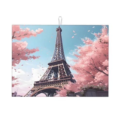 Abtropfmatte mit französischem Eiffelturm-Baum, 18 x 24, saugfähige Abtropfunterlage für Küchentheke und Spüle, Mikrofaser-Abtropfunterlage für Küchenzubehör von HLBSDM
