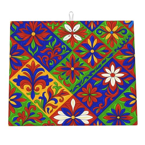 Abtropfmatte mit mexikanischem Folk, bunte Blumen, für die Küchentheke, Vintage-Boho-Blumenmuster, Abtropfmatten aus Mikrofaser, Schutzpolster, saugfähig, schnell trocknend, Küchen-Must-Have, 40,6 Abtropfmatte mit mexikanischem Folk, bunte Blumen, für die Küchentheke, Vintage-Boho-Blumenmuster, Abtropfmatten aus Mikrofaser, Schutzpolster, saugfähig, schnell trocknend, Küchen-Must-Have, 40,6 von HLBSDM