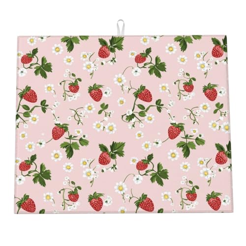 Abtropfmatte mit roten Erdbeeren und weißen Gänseblümchen für die Küchentheke, Sommer-Obst- und Blumenmuster, Abtropfmatten aus Mikrofaser, Schutzpolster, saugfähig, schnell trocknend, Küchen-Must- Abtropfmatte mit roten Erdbeeren und weißen Gänseblümchen für die Küchentheke, Sommer-Obst- und Blumenmuster, Abtropfmatten aus Mikrofaser, Schutzpolster, saugfähig, schnell trocknend, Küchen-Must- von HLBSDM