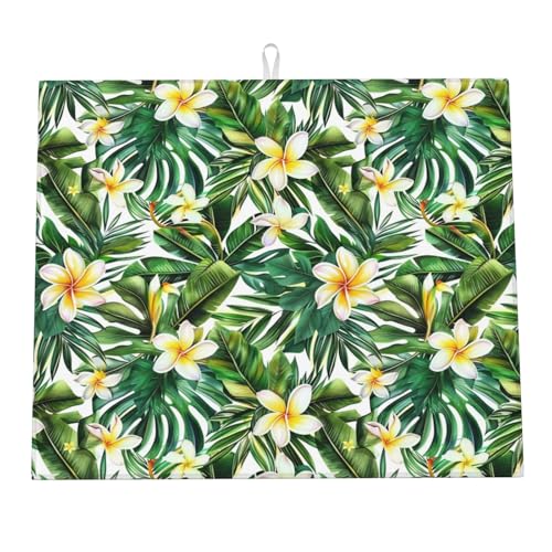 Abtropfmatte mit tropischen Palmenblättern und Blumen für die Küchentheke, weiße Abtropfmatten mit Blumenmuster, Mikrofaser-Abtropfmatte, Schutzpolster, saugfähig, schnell trocknend, Küchen-Must-Ha Abtropfmatte mit tropischen Palmenblättern und Blumen für die Küchentheke, weiße Abtropfmatten mit Blumenmuster, Mikrofaser-Abtropfmatte, Schutzpolster, saugfähig, schnell trocknend, Küchen-Must-Ha von HLBSDM