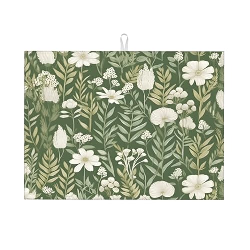 Abtropfmatte mit weißen Blumen und grünen Blättern, 18 x 24, saugfähige Abtropfunterlage für Küchentheke, Spüle, Mikrofaser-Abtropfunterlage für Küchenzubehör Abtropfmatte mit weißen Blumen und grünen Blättern, 18 x 24, saugfähige Abtropfunterlage für Küchentheke, Spüle, Mikrofaser-Abtropfunterlage für Küchenzubehör von HLBSDM
