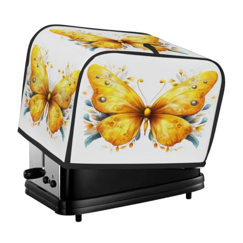Toasterabdeckung für 2 Scheiben, gelbe Schmetterlingsblume, universeller staubdichter und wasserdichter Toasterschutz, kratzfester Stoff für Küchengeräte von HLBSDM