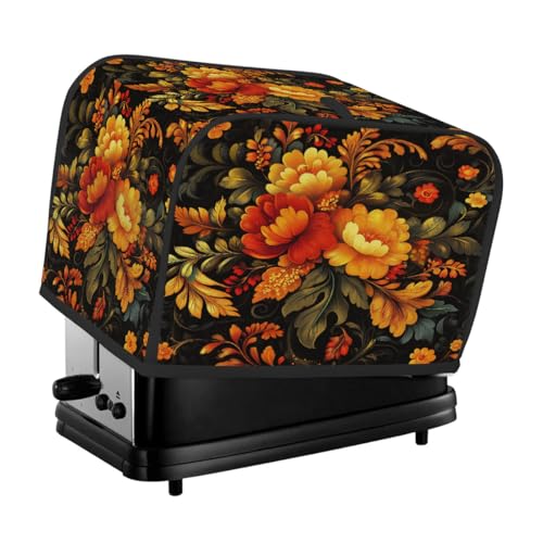 Toasterabdeckung für 2 Scheiben, gelbe und orange Blumen im russischen Stil, universeller, staubdichter und wasserdichter Toasterschutz, kratzfester Stoff für Küchengeräte Toasterabdeckung für 2 Scheiben, gelbe und orange Blumen im russischen Stil, universeller, staubdichter und wasserdichter Toasterschutz, kratzfester Stoff für Küchengeräte von HLBSDM