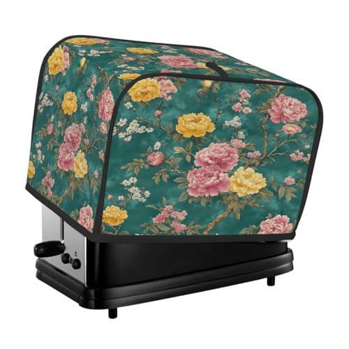 Toasterabdeckung für 2 Scheiben, gelbe und rosa weiße Blume, universeller staubdichter und wasserdichter Toasterschutz, kratzfester Stoff für Küchengeräte von HLBSDM
