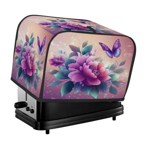 Toasterabdeckung für 2 Scheiben, lila Blumen, Schmetterlinge, grüne Blätter, universeller, staubdichter und wasserdichter Toasterschutz, kratzfester Stoff für Küchengeräte Toasterabdeckung für 2 Scheiben, lila Blumen, Schmetterlinge, grüne Blätter, universeller, staubdichter und wasserdichter Toasterschutz, kratzfester Stoff für Küchengeräte von HLBSDM