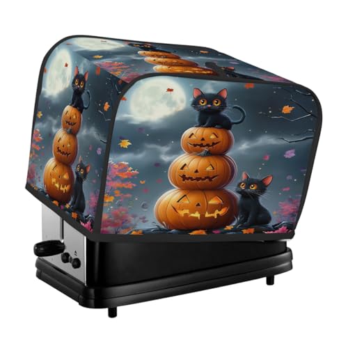 Toasterabdeckung für 4 Scheiben, Halloween-Kürbis und schwarze Katze, universeller staubdichter und wasserdichter Toasterschutz, kratzfester Stoff für Küchengeräte von HLBSDM